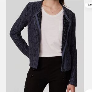 NWOT Loft L 3D knit asymmetrical cardigan, zipper, navy blue black